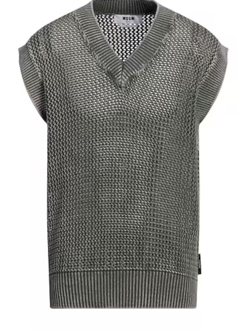 MSGM Grey Cotton Chunky Knit V-Neck Sweater Vest – Made in Italy